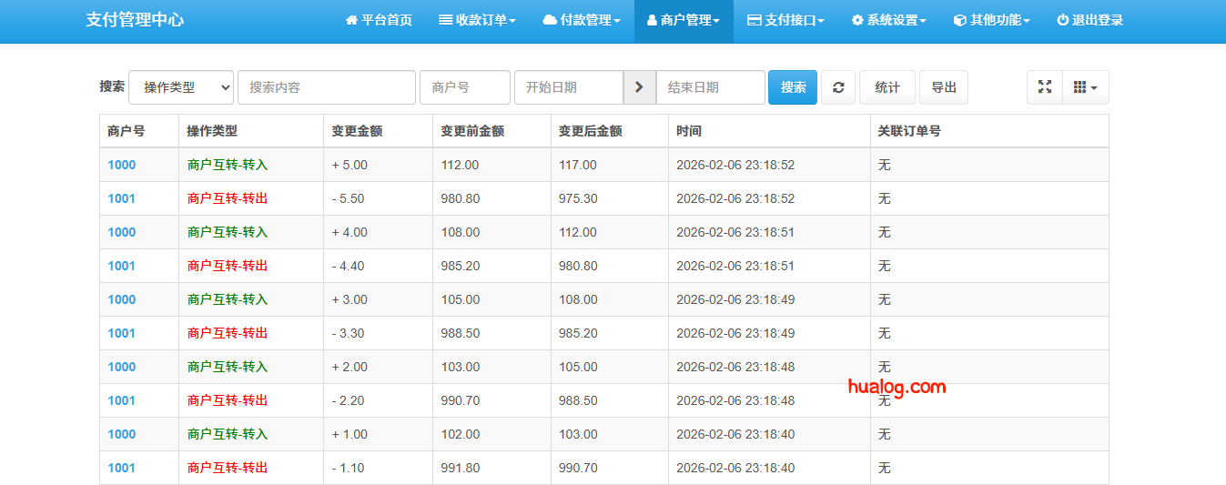 彩虹易支付-商户站内转账功能
